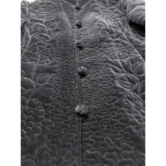 Vintage Quilted Black Velvet Mandarin Collar Jacket Women's Asian Inspired Coat - Picture 5 of 15